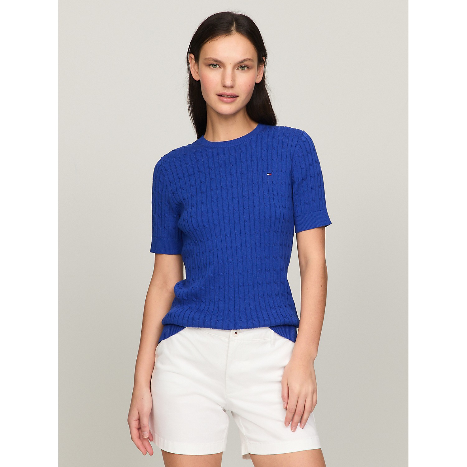 TOMMY HILFIGER Short-Sleeve Cable Sweater
